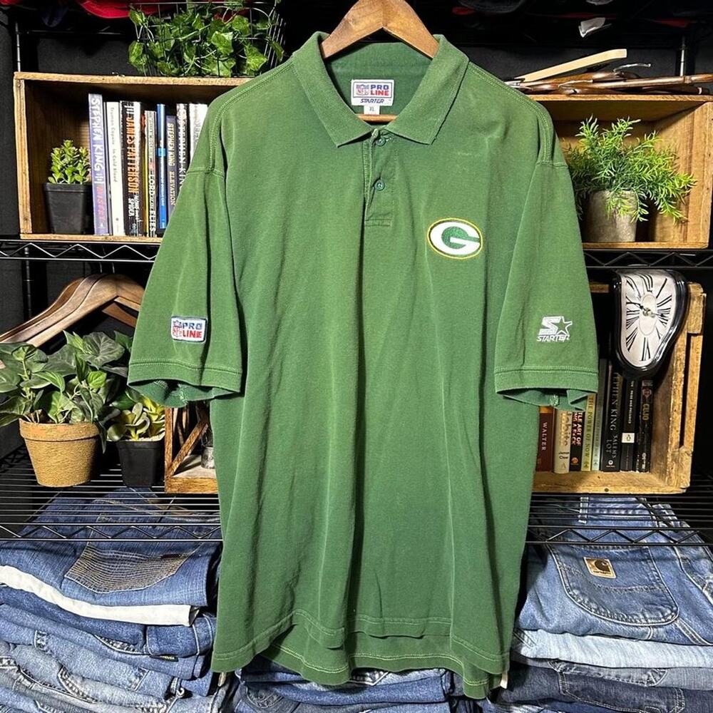 Vintage 90s Starter Pro Line Green Bay Packers Polo Tee Mens XL Button Up Shirt